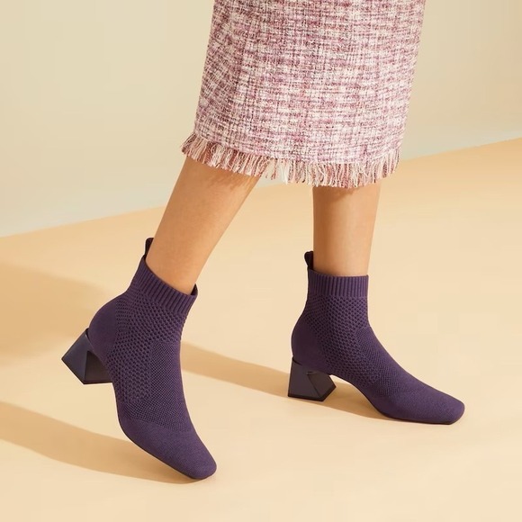 Melissa Shoes - VIVAIA Melissa Perforated Knit Ankle Boots 41.5 US 10 Square Toe Eggplant Purple